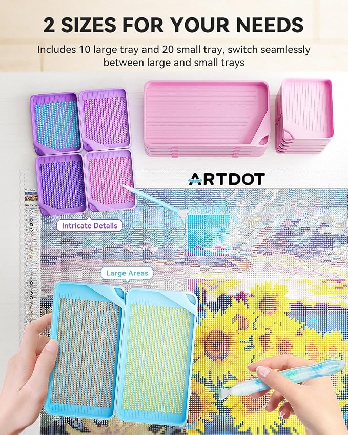 ARTDOT 30-Piece Stackable Tray Set Diamond Art Kits for Adults, Interlocking Diamond Painting Accessories and Tools(Purple)