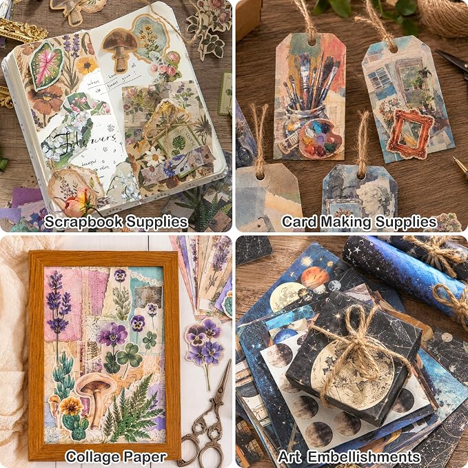 400 Pcs Vintage 4 Themes Scrapbook Paper Pack