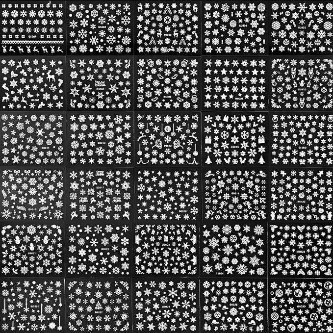 30 Sheets Christmas Nail Art Stickers Decals 3D Self-Adhesive Snowflake Nail Stickers White Snowmen Santa Claus Elk Nail Supplies New Year DIY Nail Decals