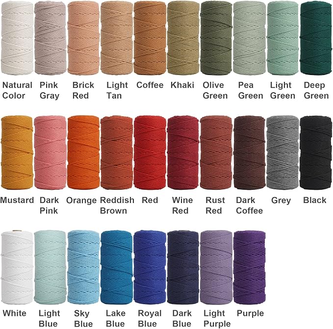NOANTA Coffee Macrame Cord 3mm x 328yards, Colored Cotton Rope Macrame Yarn | Macrame Rope Supplies, 3 Strand Twisted Cotton Yarn String, Cotton Cord for Wall Hanging, Plant Hangers, Crafts, Knitting