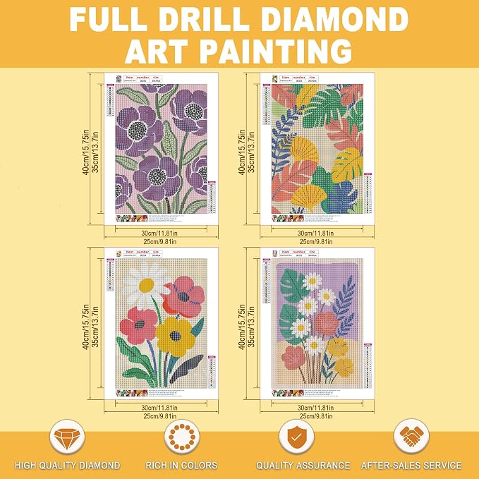 Leatrice 4 Pack Flower Diamond Painting Kits for Adults 11.8x15.7 Inches