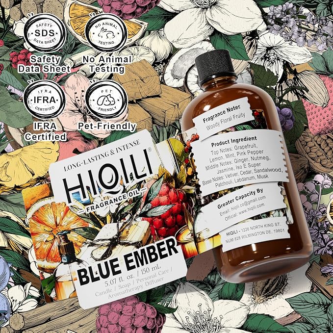 HIQILI Blue Ember Fragrance Oil for DIY Perfume, Body Wash & Candle Making, Long-Lasting Scents for Skin & Hair Care Products, Gifts - 5.07 Fl Oz (Pack of 1)