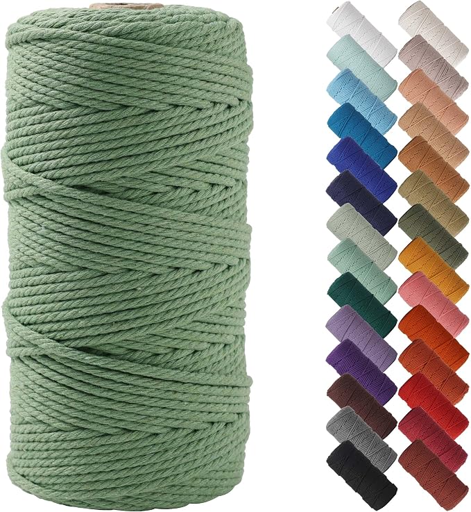 NOANTA Avocado Green Macrame Cord 3mm x 220yards, Cotton Rope Macrame Yarn | Macrame Rope Supplies, 3 Strand Twisted Cotton Yarn String, Cotton Cord for Wall Hanging, Plant Hangers, Crafts, Knitting