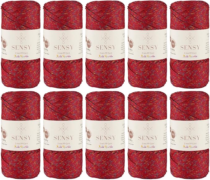 S Sensy 2mm-Polypropylene Macrame Cord 10 Pack Dark Red Multi Sparkle 252yd