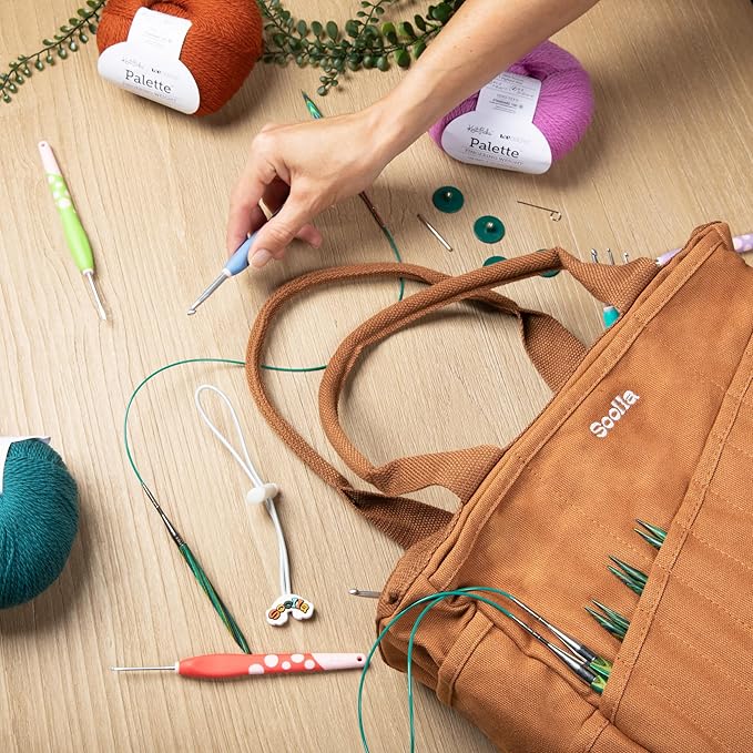 Soolla Studio Bag: Art Supply Storage Organizer & Pottery Tool Bag, Washable Tote, Yarn Bag, Crochet, 30 Pockets, 15+ Colors