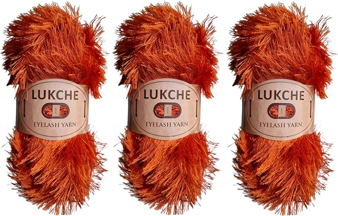 Eyelash Fun Fur Yarn Premium 100% Polyester 164 Yds (150 Mt), 3.53 Oz (100 Gr) Colorful Crochet Yarn Dıy Hand Knitting. (Cooper, 3 Skein)