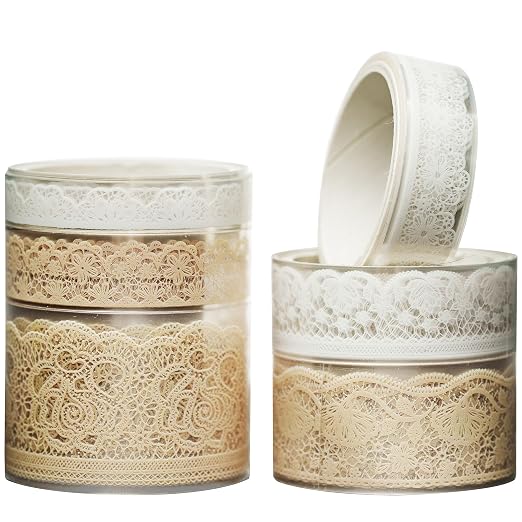 6 Rolls Lace Patterns PET Tapes Floral Arts Decorative Tape Set Adhesive Transparent Masking Tapes for DIY Craft, Kids, Scrapbook, DIY, Gift Wrapping, Journal (Tranquil Dew)