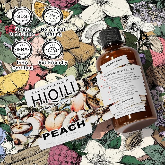 HIQILI Peach Fragrance Oil for Home Diffuser, Body Spray - 1 Fl Oz