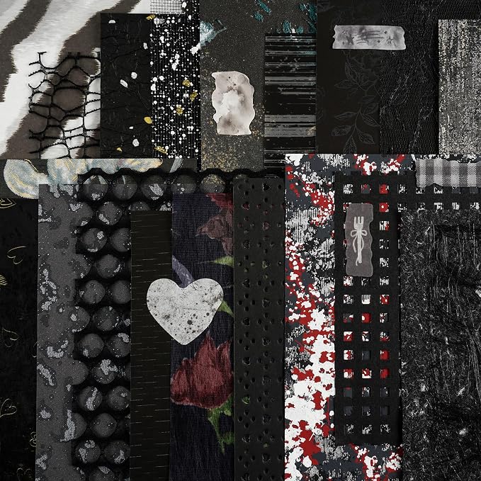 50 Sheets Black Textured Scrapbook Paper,Junk Journal Scrapbooking Supplies
