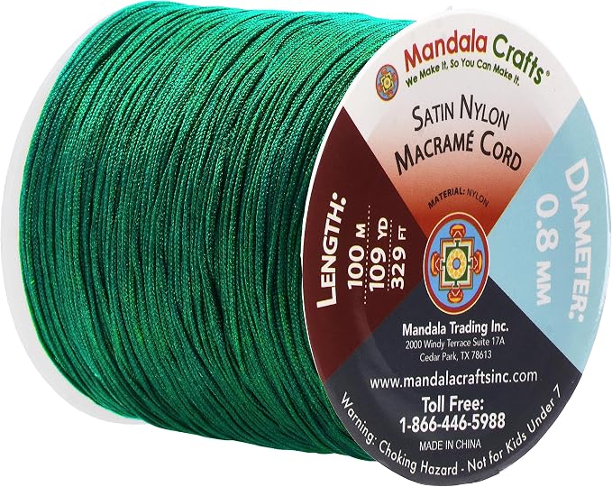 Mandala Crafts 0.8mm Dark Green Rattail Nylon Satin Cord for Jewelry Making