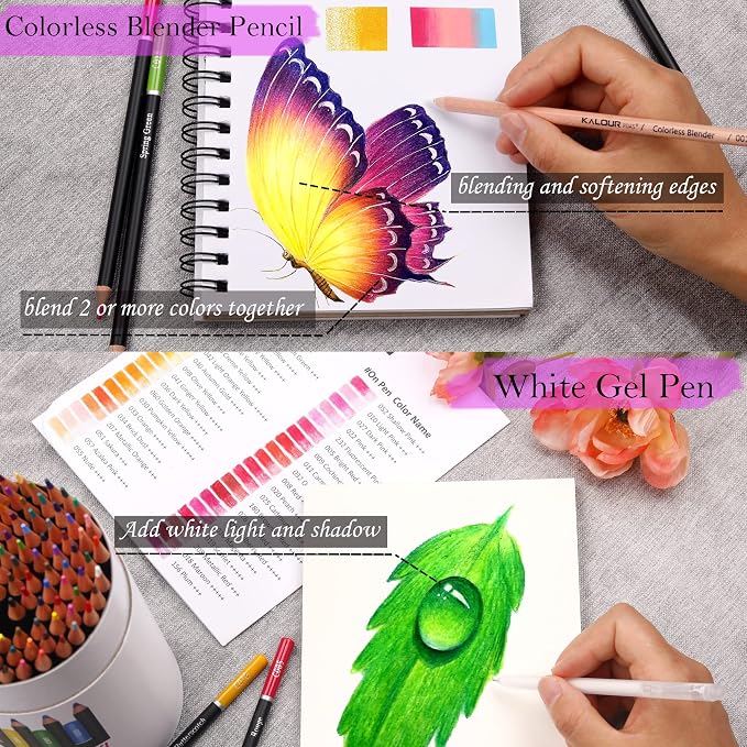 KALOUR Premium Colored Pencils,Set of 120 Colors,Artists Soft Core with Vibrant Color,Ideal for Drawing Sketching Shading,Coloring Pencils for Adults Beginners
