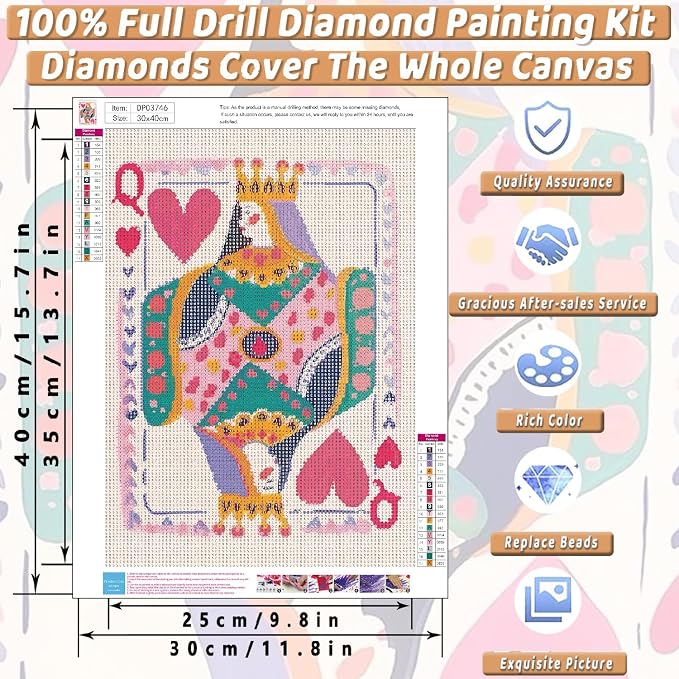 Pink Poker Diamond Art Kits for Adults Diamond Painting Kit for Beginner | 5D DIY Funny Cute Vintage Diamond Dots Full Drill Crafts for Gem Art Dot Art for Adults Home Wall Decor for Teens 12x16 in