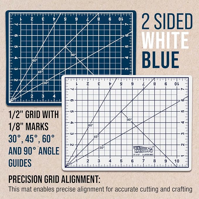 U.S. Art Supply 9"x12" Self-Healing Cutting Mat 5-Ply White/Blue | Double-Sided White/Blue Craft Mat, Non-Slip Cutting Mats for Crafts, Sewing, Quilting, Scrapbooking