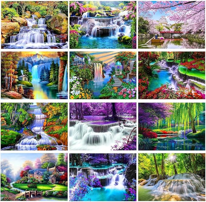 TINY FUN 12 Pack Diamond Art Kits for Adults & Beginners 5D Diamond Painting with Round Full Drill for Home Wall Decor Gift