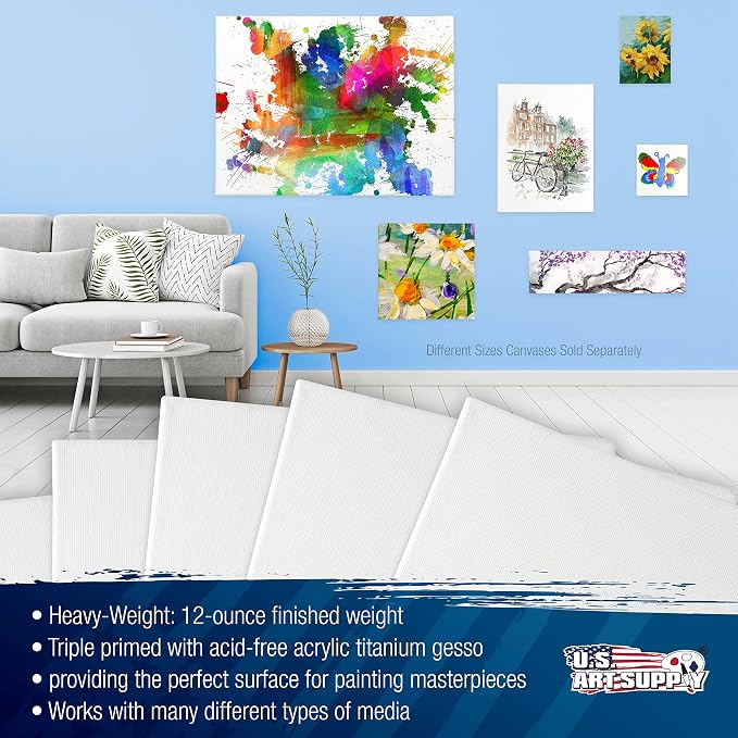 U.S. Art Supply 18"x36" Stretched Canvas for Painting, 3/4" Profile, 6-Pack