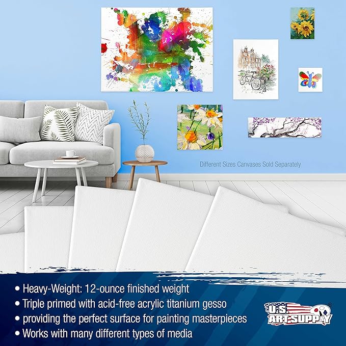 U.S. Art Supply 12"x24" Stretched Canvas for Painting, 3/4" Profile, 6-Pack