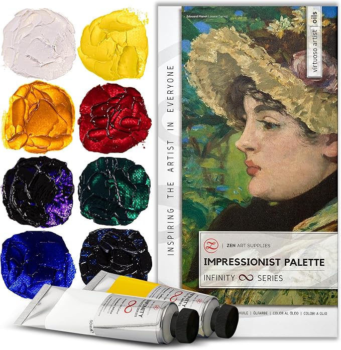 ZenART Professional Oil Paint Set - Artist Grade Old Masters Colors- 8x50ml | Impressionist Palette - Non-Toxic Large Tubes, Buttery Consistency, Rich Pigment,Lightfast Oil Paints for Artists & Beginners