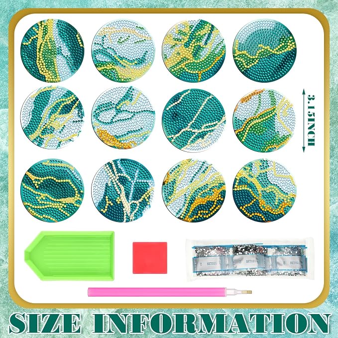 Zonon 12 Diamond Art Fridge Magnets, Teal Marble Refrigerator Magnet | Boho Decorative for Kitchen Whiteboard Locker Office, Housewarming Gift, Teal Marble Resin Painting Craft Style