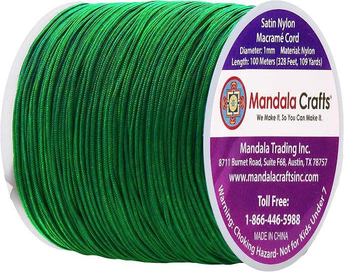 Mandala Crafts 1mm Dark Green Rattail Nylon Satin Cord for Jewelry Making