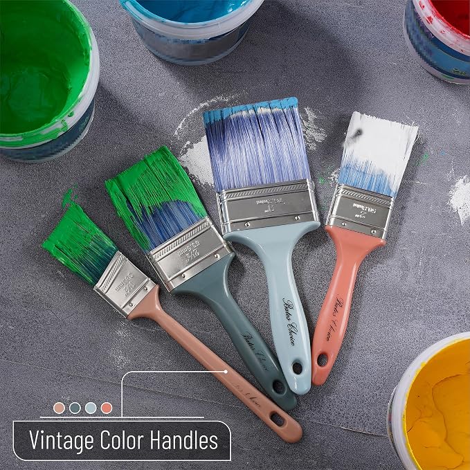 Bates Vintage Color Plastic Handle Paint Brushes - 4 Pack, Stain & Furniture Brushes, Ideal for Walls & Painting