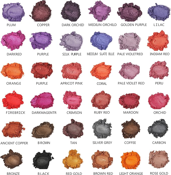 Mica Powder, 108 Colors (10g), Pigment for Epoxy Resin, Soap, Bath Bomb | Complies with ASTM D-4236| 36 Original Colors and 36 Pastel Colors and 36 Fine Glitter Powder