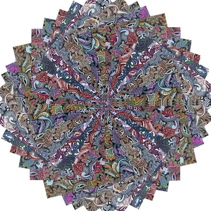 5" 50pcs Cotton Fabric Squares for Sewing Quilting Supplies- Dark Paisley