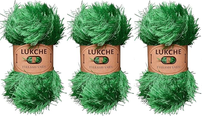 Eyelash Fun Fur Yarn Premium 100% Polyester 164 Yds (150 Mt), 3.53 Oz (100 Gr) Colorful Crochet Yarn Dıy Hand Knitting. (Green, 3 Skein)