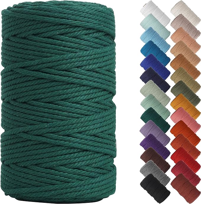 NOANTA Dark Green Macrame Cord 4mm x 109yards, Cotton Rope Macrame Yarn | Macrame Rope Supplies, 3 Strand Twisted Cotton Yarn String, Cotton Cord for Wall Hanging, Plant Hangers, Crafts, Knitting