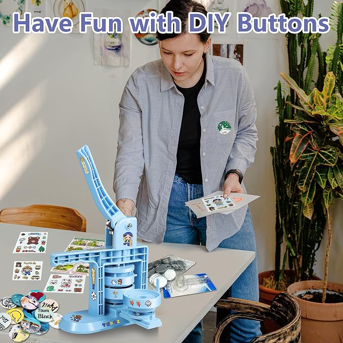 Happizza Button Maker Machine Multiple Sizes (4th Gen), Pin Maker 1+1.25+2.25 inch / 25+32+58mm, Badge Button Press Machine with Cutting Mat & 300 Sets Badge Making Supplies & Circle Cutter