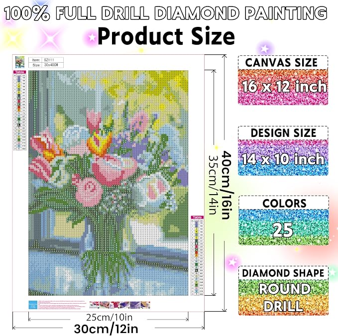 Ausanrl Flowers Diamond Art Kits for Adults Beginner - Diamond Painting Kits for Adults,5D Diamond Painting Flowers,Gem Art Kits for Gifts Home Decor 12x16inch
