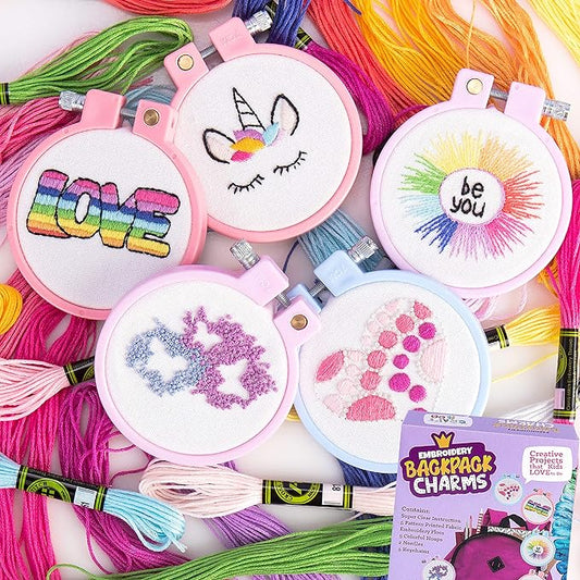 CRAFTILOO Embroidery Kit for Kids - 5 Stamped Beginner Needlepoint Projects