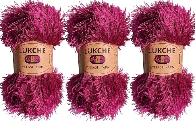 Eyelash Fun Fur Yarn Premium 100% Polyester 164 Yds (150 Mt), 3.53 Oz (100 Gr) Colorful Crochet Yarn Dıy Hand Knitting (Fuschia, 3 Skein)
