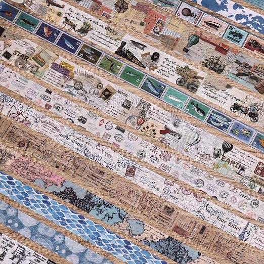 38 Rolls Vintage Washi Tape Set, Vintage Travel Stamp Map Scenery Art Letter Writable Decorative Tapes for Scrapbooking , Junk Journal Supplies, Bullet Journaling 5-25mm Wide 9.84ft long/Roll