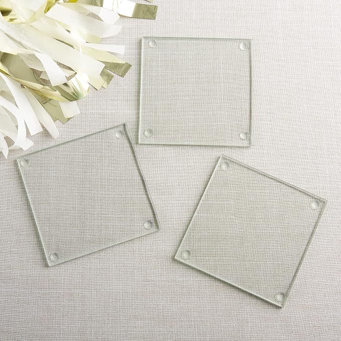 Kate Aspen Clear Glass Drink Coasters Set of 12 - DIY Sublimation Blanks for Drink Coasters, Wedding Favors, Home Décor, Bridal Shower Gifts, Fall Decorations, Bar Coasters, and Party Craft Supplies