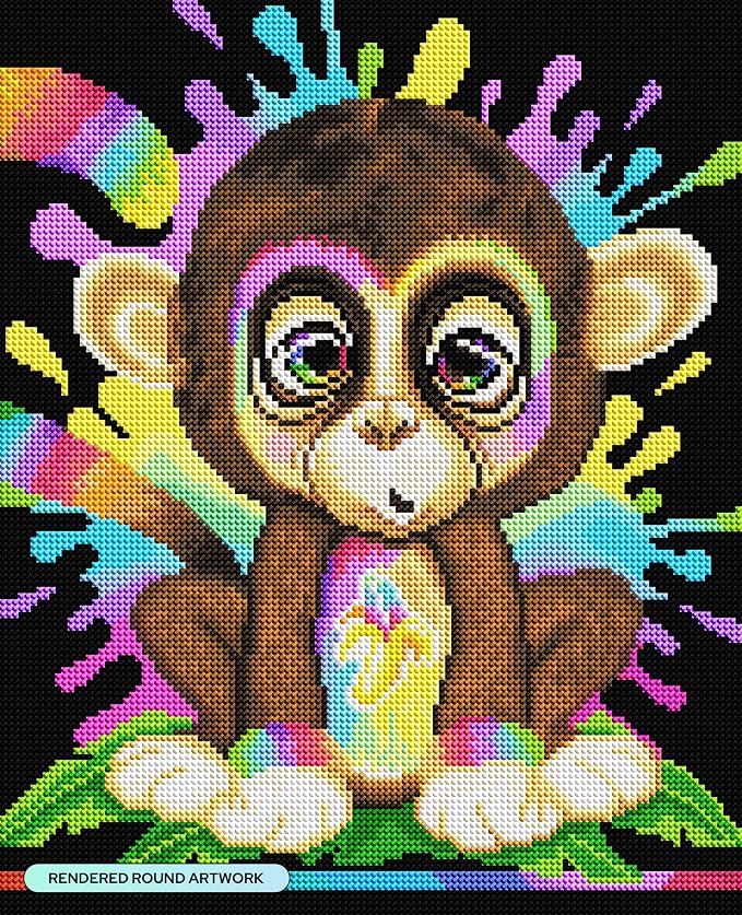 DIAMOND ART CLUB Rainbow Lil Monkey Diamond Art Kits for Adults