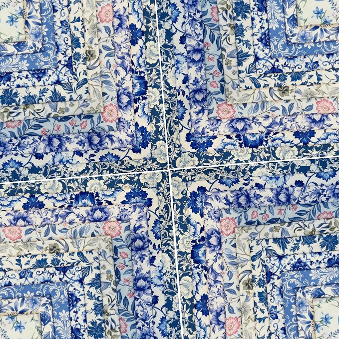 5"x5"50pcs Cotton Fabric Squares for Sewing Quilting Supplies-Blue Floral