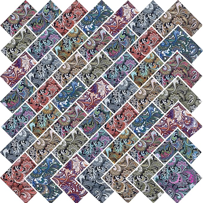 5" 50pcs Cotton Fabric Squares for Sewing Quilting Supplies- Dark Paisley