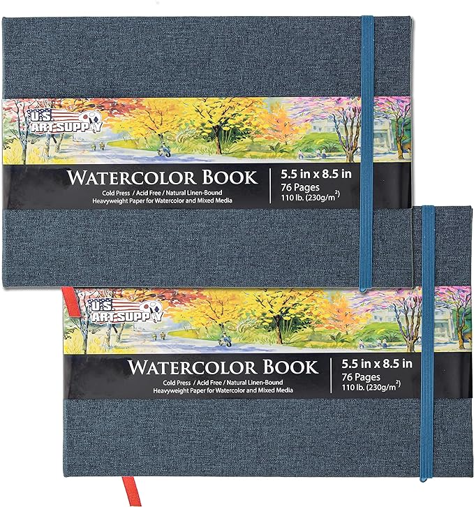 U.S. Art Supply 5.5" x 8.5" Watercolor Book (2 Pack, 76 Sheets Each)