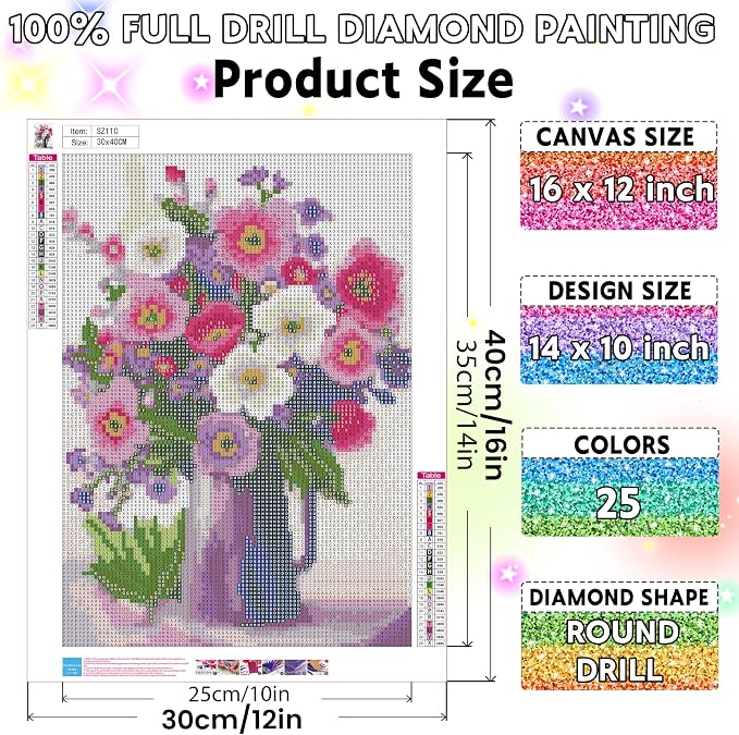 Ausanrl Flower Diamond Painting Kits for Adults - Diamond Art Kits for Adults Beginner,5D Diamond Painting Flowers,Gem Art Kits for Gifts Home Decor 12x16inch