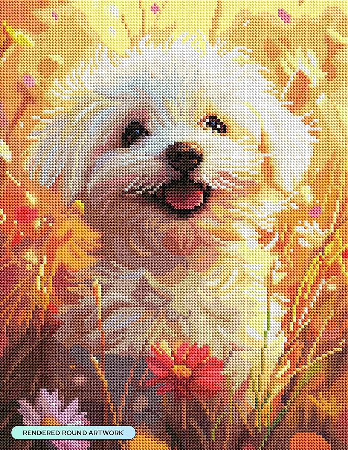 DIAMOND ART CLUB Fields of Joy - Maltese Diamond Art Kits for Adults
