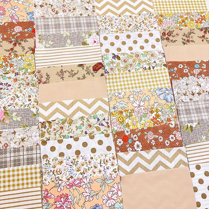 Cotton Fabric DIY Making Supplies Quilting Patchwork Fabric Fat Quarter Bundles DIY for Quilting Cotton Patchwork Cushions (42pcs Brown, 10cm*10cm)
