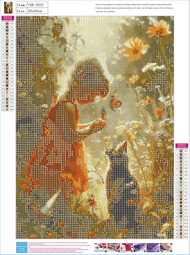 YUXUANKANG Diamond Painting Kit, Girl with Butterfly and Cat in Flower Garden, Fantasy Nature Scene 12X16inch