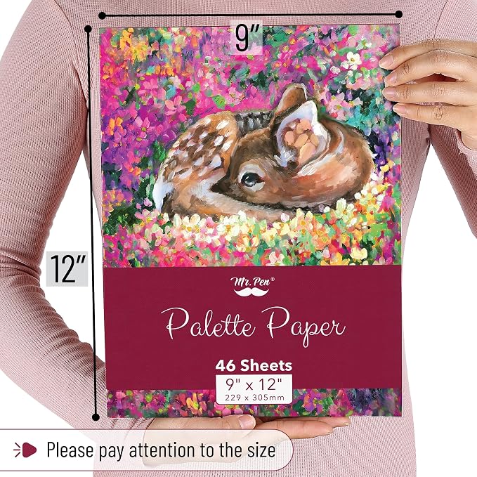 Mr. Pen- Disposable Paint Palette Paper Paint Pad, 9"x12", 46 Sheets | Acrylic Paint Paper, Suitable for Watercolor, Gouache, Acrylic and Oil Paints, Tear-Off Palette Sheets for Painting