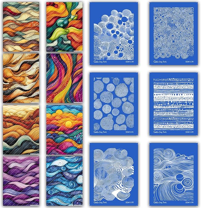 Polymer Clay Transfer Paper & Silk Screen Kit | 14 Piece Zentangle Design Bundle | 8 Water Soluble Transfer Sheets & 6 Reusable Silk Screens for Clay Earrings Jewelry Making Zen KIT