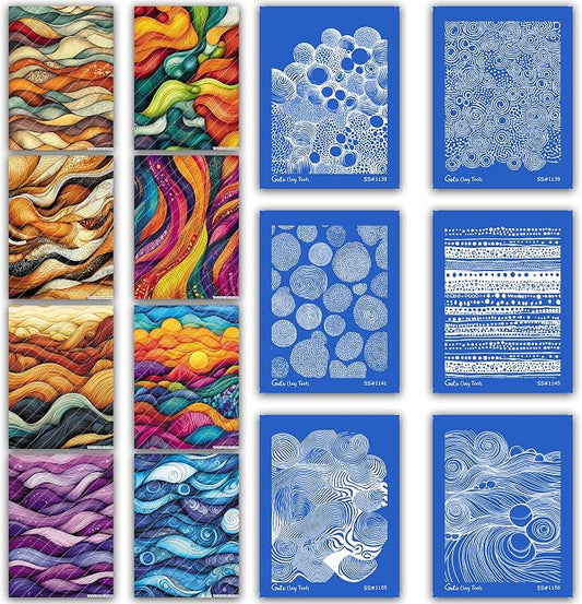 Polymer Clay Transfer Paper & Silk Screen Kit | 14 Piece Zentangle Design Bundle | 8 Water Soluble Transfer Sheets & 6 Reusable Silk Screens for Clay Earrings Jewelry Making Zen KIT
