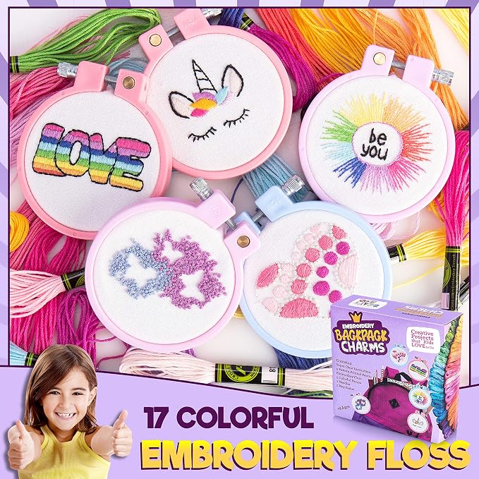 CRAFTILOO Embroidery Kit for Kids - 5 Stamped Beginner Needlepoint Projects