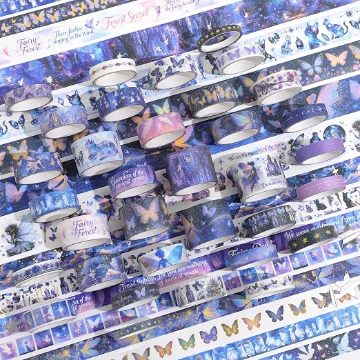 PAGEMORE 35 Rolls Washi Tape Set, Purple Dreamly Butterfly Decorative Tape, Scrapbook Supplies for Junk Journal, Scrapbooking Supplies Decor, DIY Craft Projects Materials for Girls and Women