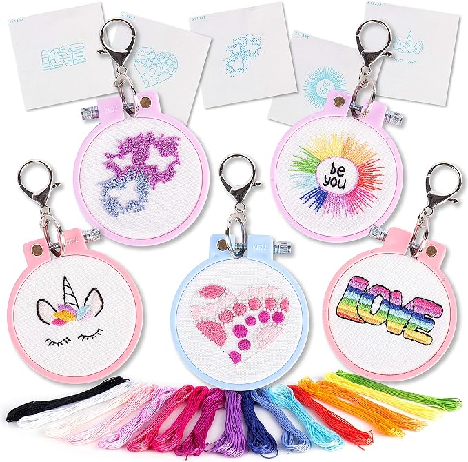 CRAFTILOO Embroidery Kit for Kids - 5 Stamped Beginner Needlepoint Projects