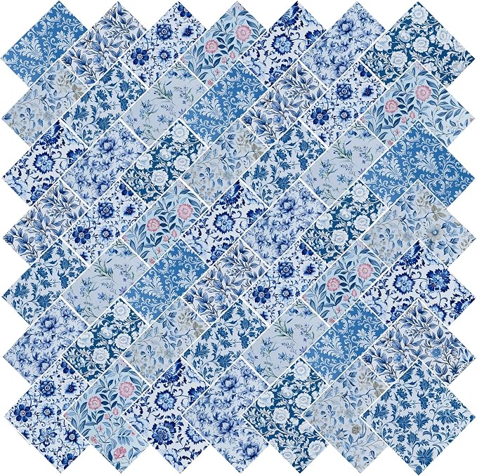 5"x5"50pcs Cotton Fabric Squares for Sewing Quilting Supplies-Blue Floral