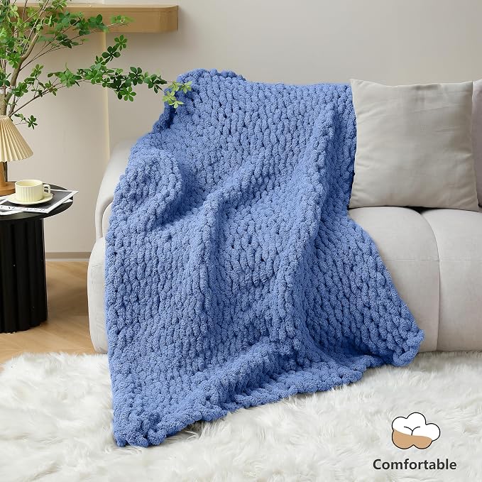 Cozyful Chunky Yarn for Hand Knitting - #10 Chunky Chenille Yarn, Jumbo Big Thick Chunky Yarns for Crocheting, Super Bulky Chunky Knit Blanket Yarns, 8 Skein (22 yds 8 oz Each Skein), Country Blue